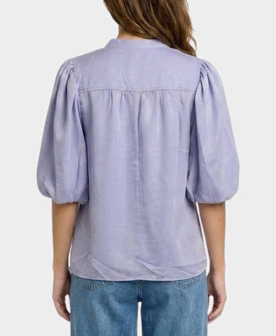 
Satin Blouse w/ Puff Sleeves in PERIWINKLE view 2