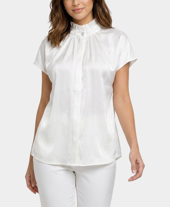 
Shiny Blouse w/ Ruched Detail in WHITE view 1