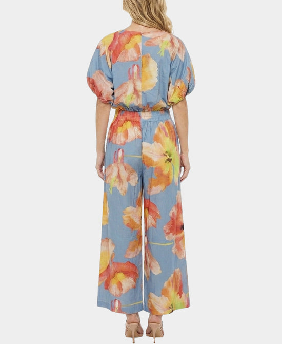 
Printed Balloon Sleeve Top & Pants - 2 Pc Set in BLUE MULTI view 2