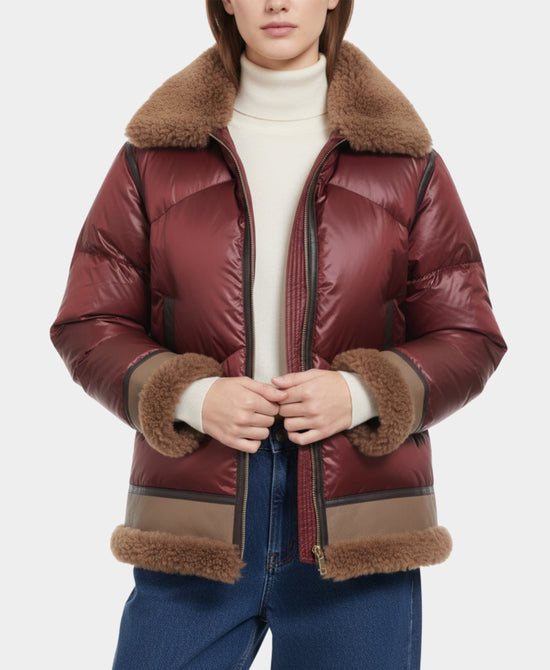 Down Jacket w/ Shearling Trim view 