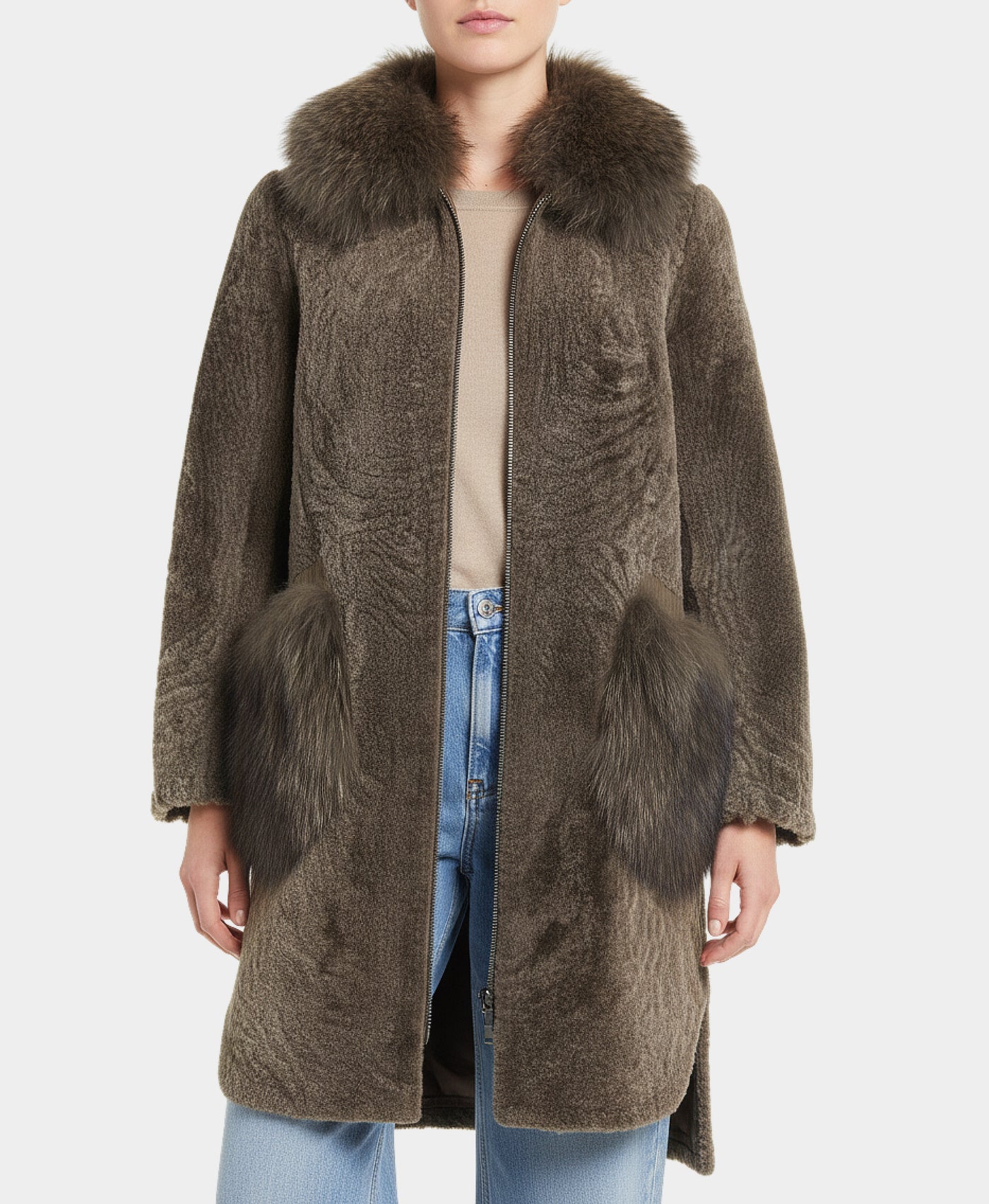 Shearling & Fur Hooded Coat view 1