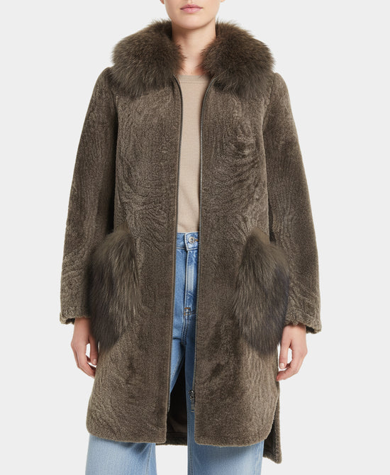 Shearling & Fur Hooded Coat view 