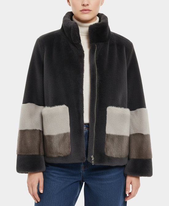 Shearling & Mink Color Block Jacket view 