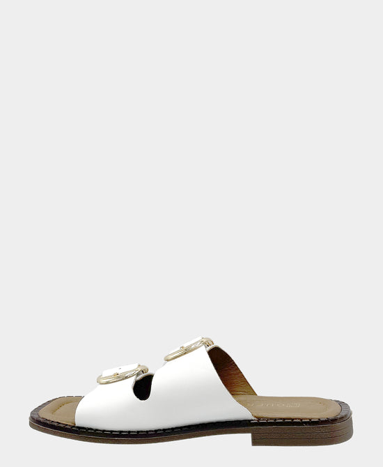 
Leather Double Buckle Sandal in WHITE view 2