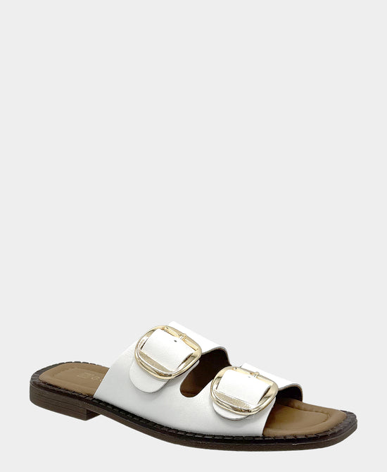 
Leather Double Buckle Sandal in WHITE view 1