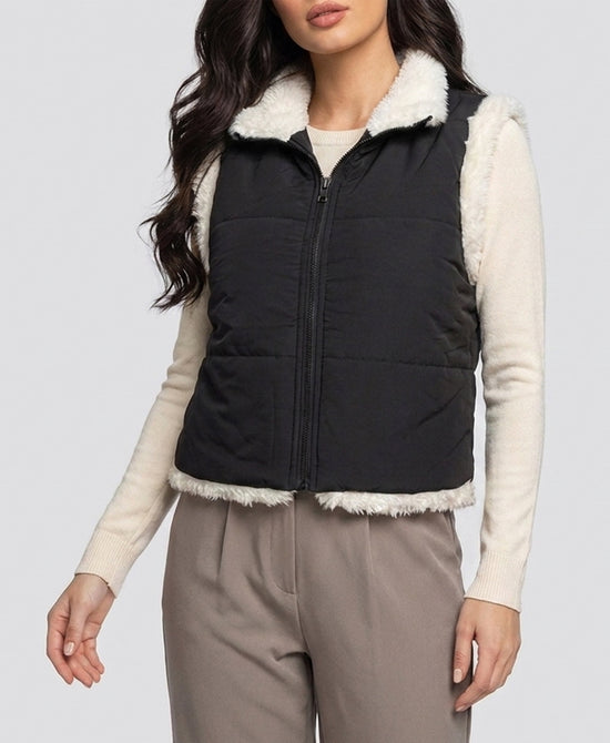 
Puffer Vest w/ Faux Fur Lining in BLACK view 1