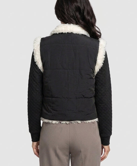 
Puffer Vest w/ Faux Fur Lining in BLACK view 2
