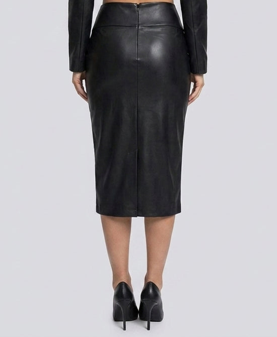 
Faux Leather Midi Skirt in BLACK view 2