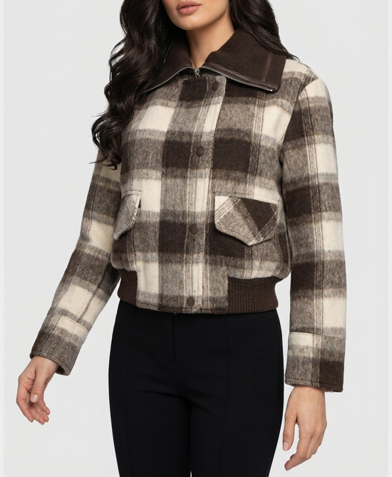 
Faux Fur Plaid Jacket in BROWN MULTI view 1