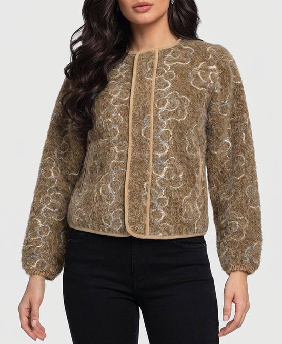 
Faux Fur Bomber Jacket in TAN MULTI view 1