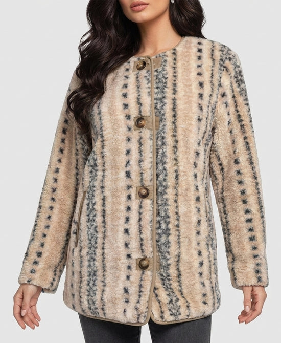 
Faux Fur Bomber Jacket in BEIGE MULTI view 1