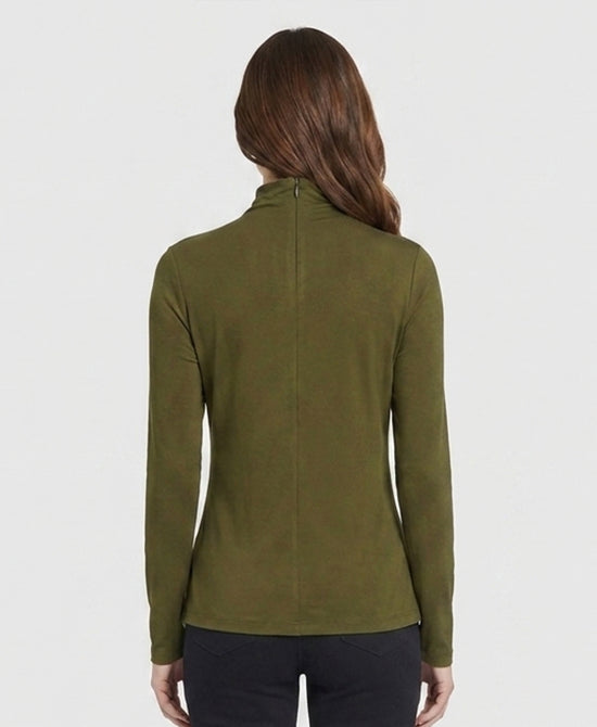 
Mock Neck Top w 3D Flowers & Beads in OLIVE view 2