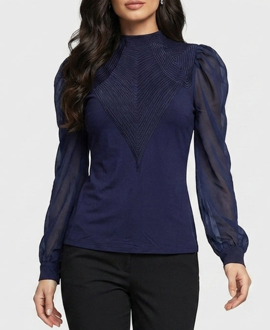 
Line Texture Top w/ Chiffon Sleeves in NAVY view 1