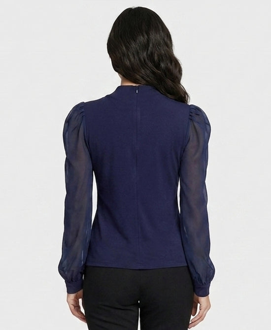 
Line Texture Top w/ Chiffon Sleeves in NAVY view 2