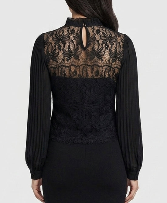 
Lace Blouse w/ Pleated Chiffon Sleeves in BLACK view 2