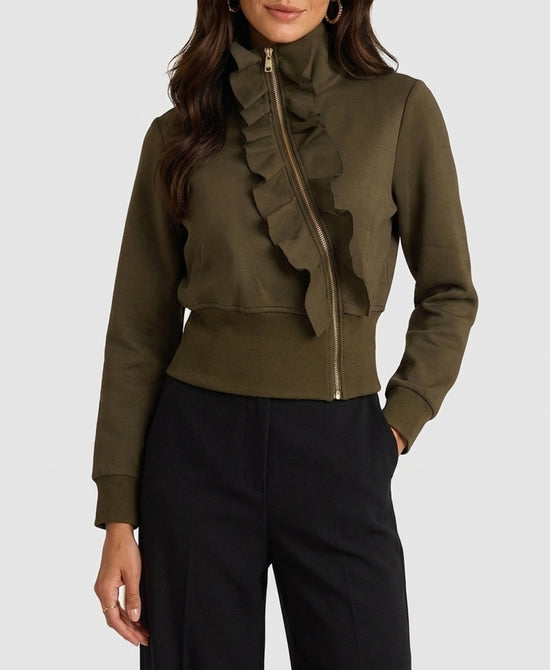 
Scuba Ruffle Jacket in OLIVE view 1