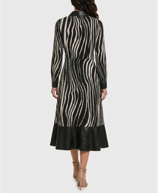 
Zebra Print Midi Dress w/ Faux Leather Trim in BLACK/WHITE view 2