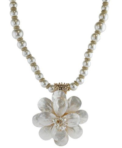 Faux Pearl Necklace w/ Flower Pendant image 1