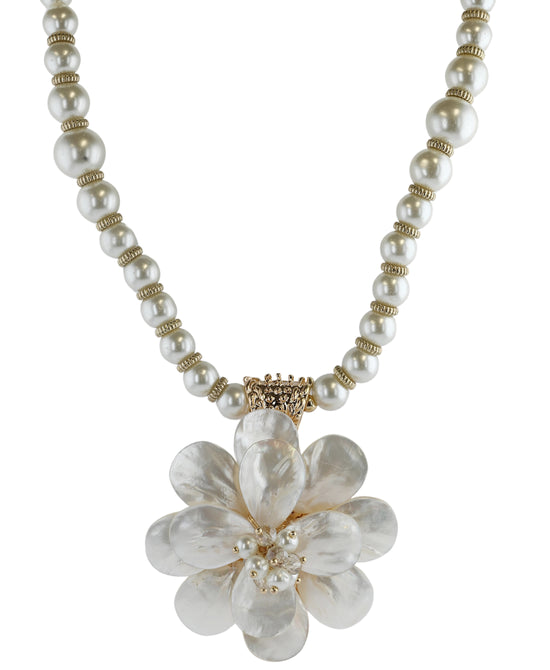 Faux Pearl Necklace w/ Flower Pendant view 1
