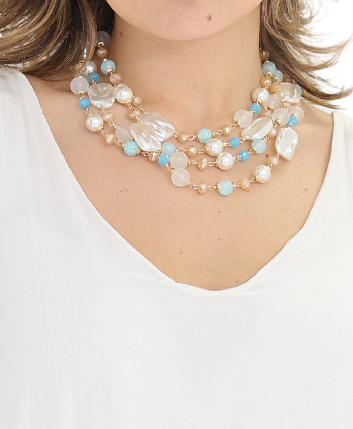 Faux Pearl Pastel Beaded Necklace view 1