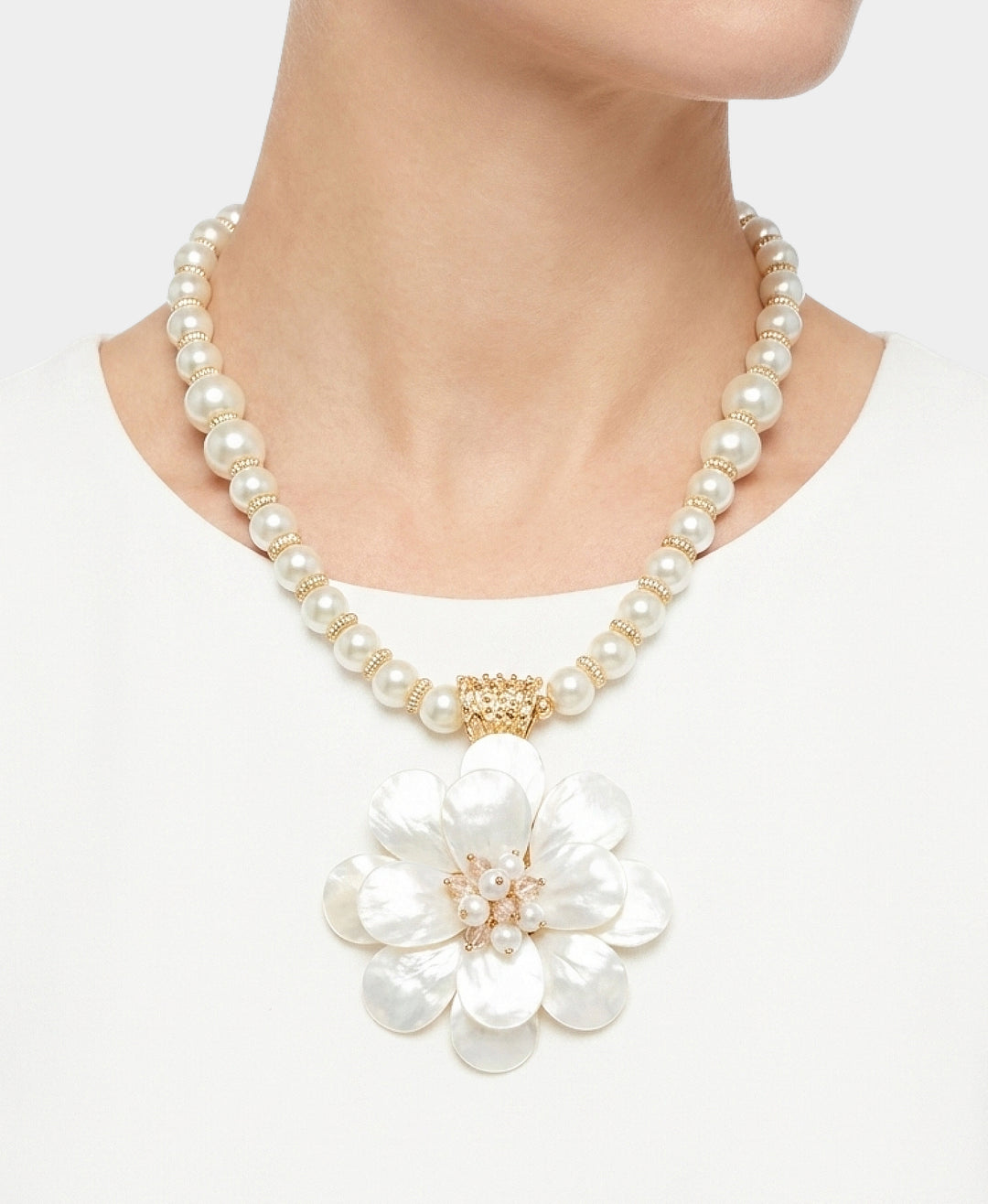 Mother Of Pearl Flower Pendant Necklace – FOX'S - Online