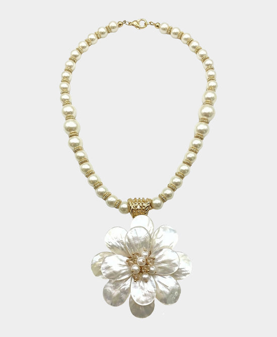 
Mother Of Pearl Flower Pendant Necklace in WHITE view 2