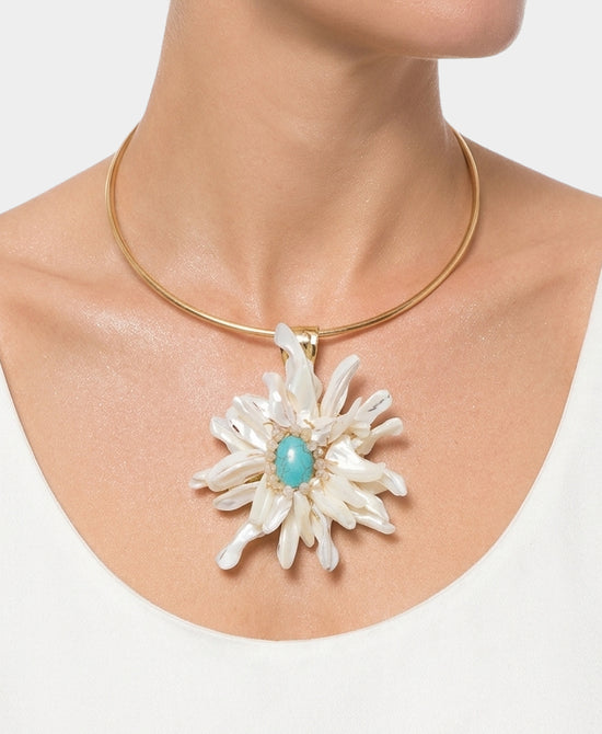 
Flower Pendant Collar Necklace in GOLD/LIGHT BLUE view 1