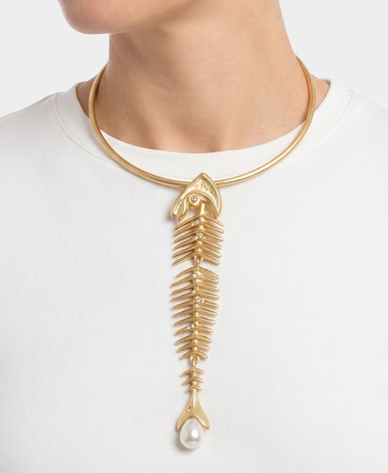
Fish Pendant Collar Necklace in GOLD view 1