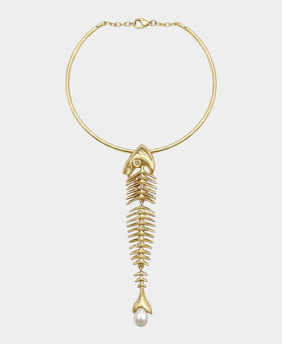 
Fish Pendant Collar Necklace in GOLD view 2
