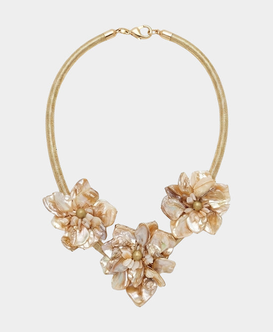 
Triple Flower Collar Necklace w/ Shells in GOLD/BEIGE view 2