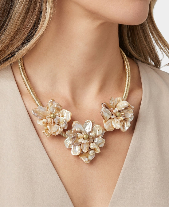 
Triple Flower Collar Necklace w/ Shells in GOLD/BEIGE view 1