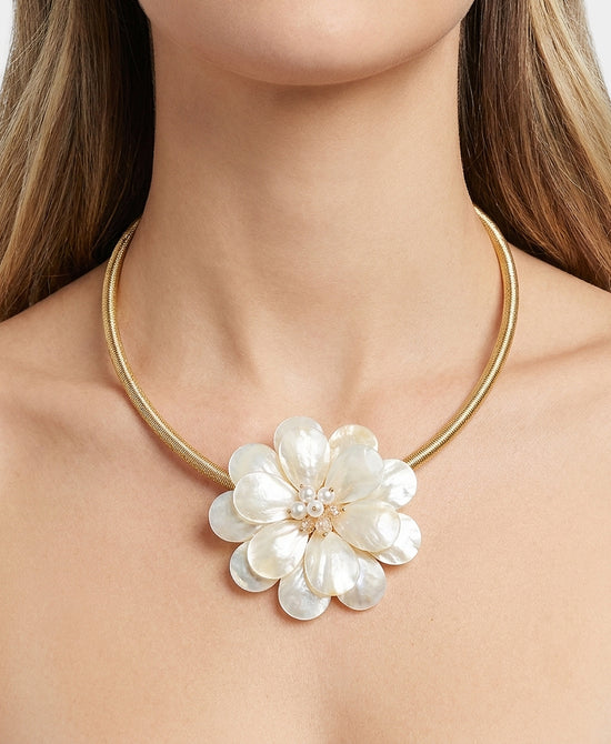 
Mother Of Pearl Flower Collar Necklace in GOLD view 1