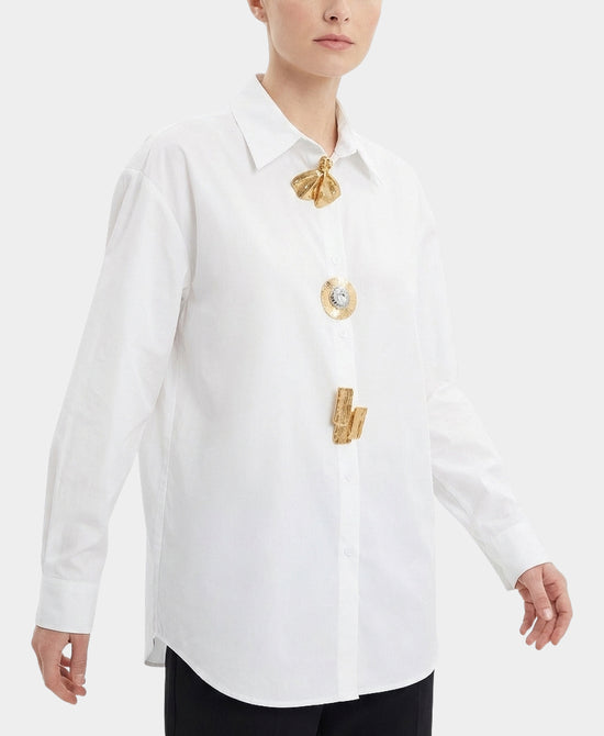 
Shirt w/ Oversized Gold Buttons in WHITE view 1