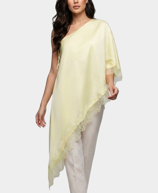 
One Shoulder Blouse w/ Lace Trim in BUTTER YELLOW view 1