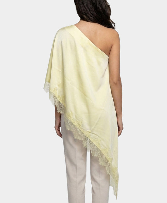
One Shoulder Blouse w/ Lace Trim in BUTTER YELLOW view 2