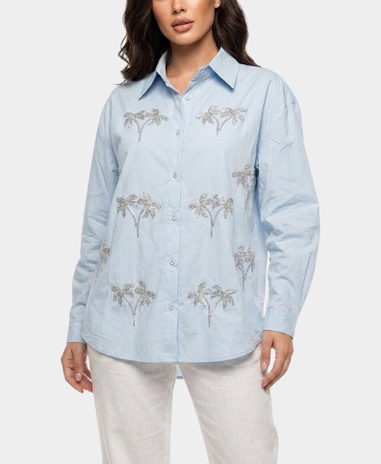 
Shirt w/ Beaded Palm Trees in BLUE view 1