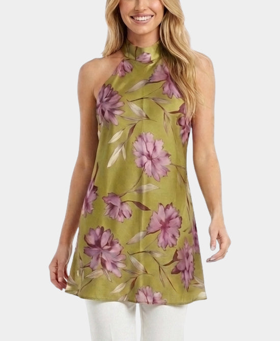 
Printed Halter Tunic Top in OLIVE MULTI view 1