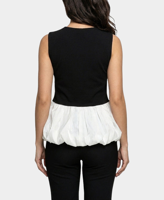 
Knit Tank w/ Bubble Peplum Hem in BLACK/WHITE view 2
