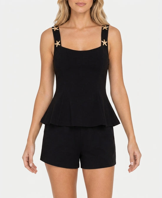 
Peplum Tank w/ Gold Starfish Detail in BLACK view 1