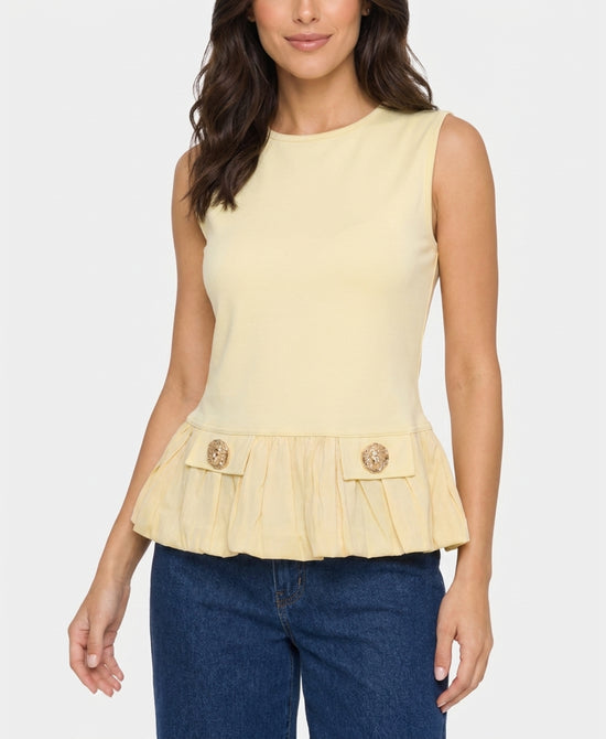 
Knit Tank w/ Bubble Peplum Hem in YELLOW view 1