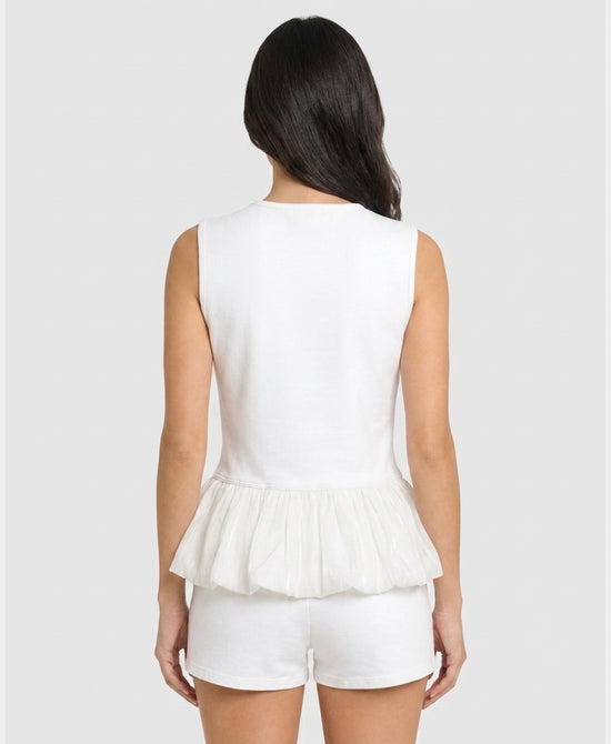 
Knit Tank w/ Bubble Peplum Hem in WHITE view 2