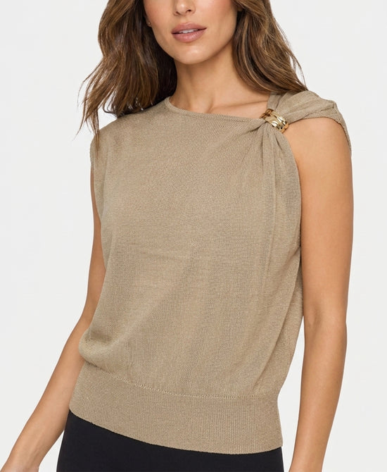 
Knit Top w/ Gold Hardware in BEIGE view 1