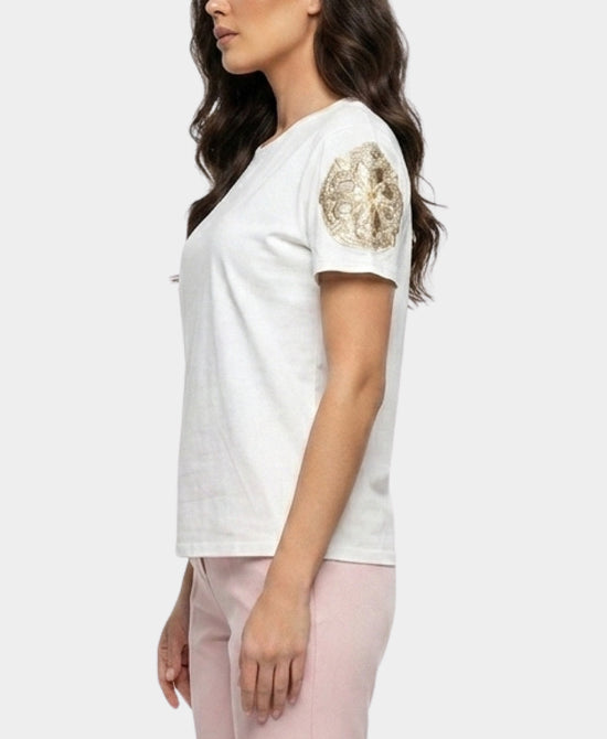 
Tee w/ Beaded Crochet Sleeves in WHITE view 2
