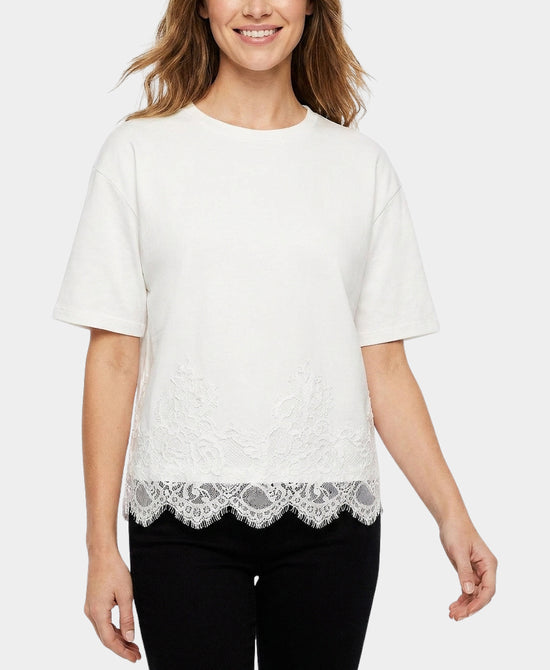 
Tee w/ Lace Trim in WHITE view 1
