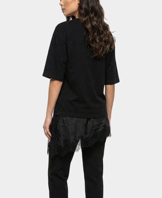 
Oversized Tee w/ Asymmetrical Lace Trim in BLACK view 2