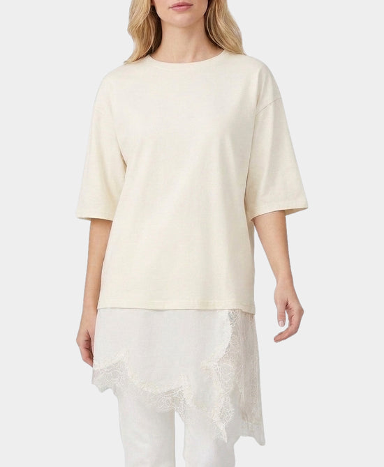 
Oversized Tee w/ Asymmetrical Lace Trim in IVORY view 1