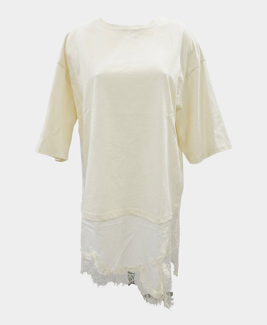 
Oversized Tee w/ Asymmetrical Lace Trim in IVORY view 2