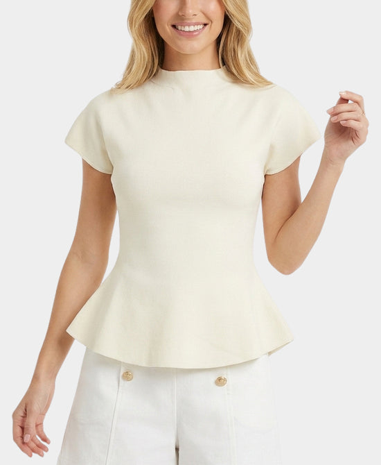 
Knit Peplum Top in IVORY view 1