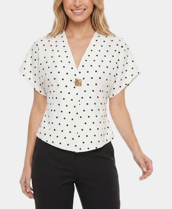 
Polka Dot Knit Top in WHITE/BLACK view 1