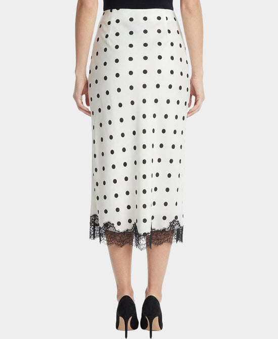 
Polka Dot Midi Skirt w/ Lace Trim in WHITE/BLACK view 2